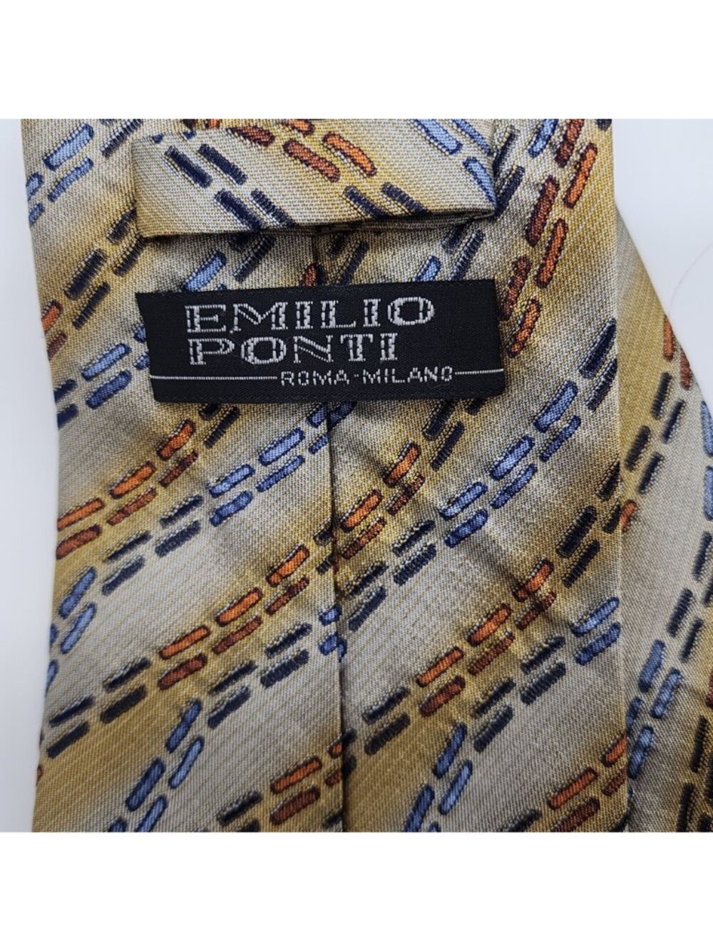 Emilio Ponti Necktie Geometric Silk Gray Yellow Blue Textured Fabric 57" L 4" W - Picture 6 of 7